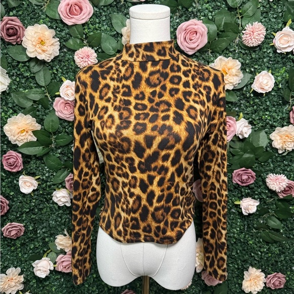 Olivia Rae Tops - Leopard Print Mock Neck Long Sleeve Top - Brown & Black